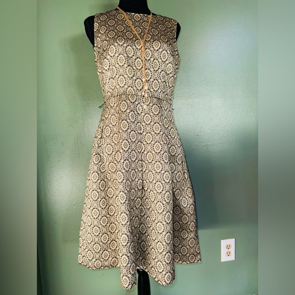 Talbots Black and Cream Geometric Midi Dress
